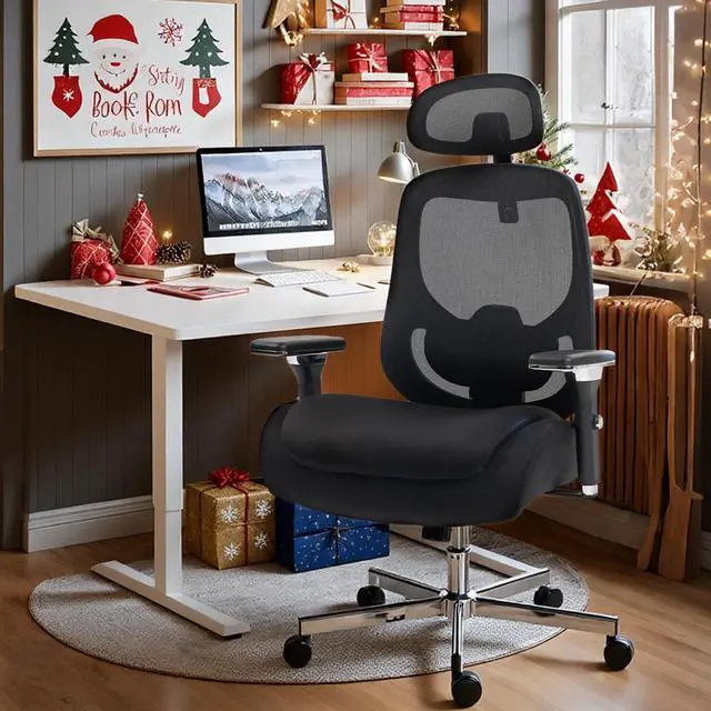 Alt view image 2 of 7 - FANTASYLAB Ergonomic Mesh Office Chair, Comfy Desk Chair, Big and Tall Executive Office Chair with 4D Arms, 2D Lumbar Support, Adjustable Headrest, Black