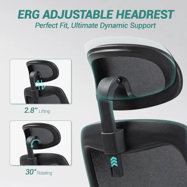 Alt view image 5 of 7 - FANTASYLAB Ergonomic Mesh Office Chair, Comfy Desk Chair, Big and Tall Executive Office Chair with 4D Arms, 2D Lumbar Support, Adjustable Headrest, Black