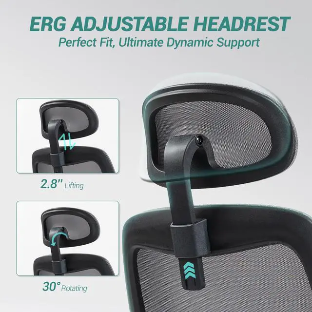 Alt view image 5 of 7 - FANTASYLAB Ergonomic Mesh Office Chair, Comfy Desk Chair, Big and Tall Executive Office Chair with 4D Arms, 2D Lumbar Support, Adjustable Headrest, Black/Grey