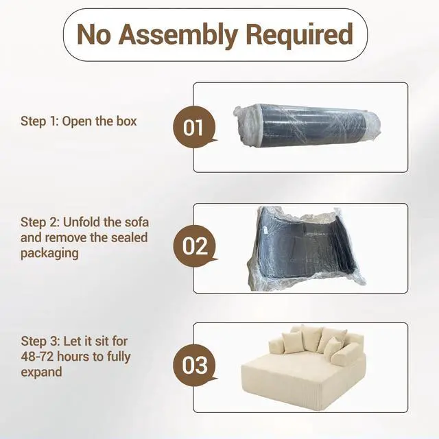 Alt view image 5 of 7 - VANBOW 58" Chaise Lounge Chair Indoor, Oversized Corduroy Boneless Sleeper Sofa Bed with Armrests & 4 Pillows, No Assembly for Living Room, Beige