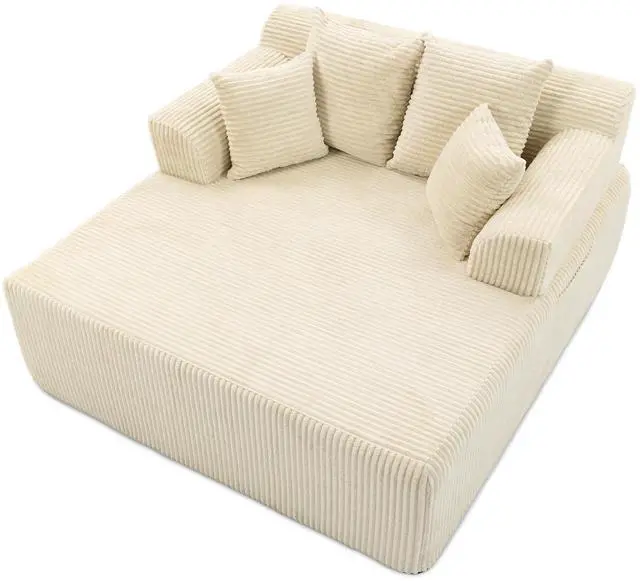 Main image of VANBOW 58" Chaise Lounge Chair Indoor, Oversized Corduroy Boneless Sleeper Sofa Bed with Armrests & 4 Pillows, No Assembly for Living Room, Beige