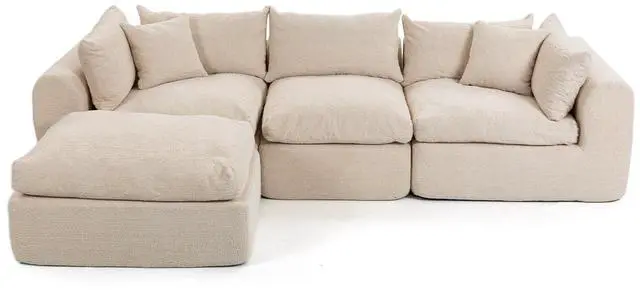 Alt view image 2 of 7 - VANBOW 113'' Modular Sectional Sofa Couches Boneless Convertible L-Shape Cloud Velvet Couch with Ottoman, No Assembly-Beige