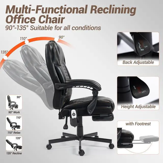 Alt view image 3 of 7 - VANBOW Massage Recliner with Ottoman Swivel Wood Base, Adjustable Recline, Faux Leather Lounge Chair with Footrest for Living Room and Bedroom, Beige