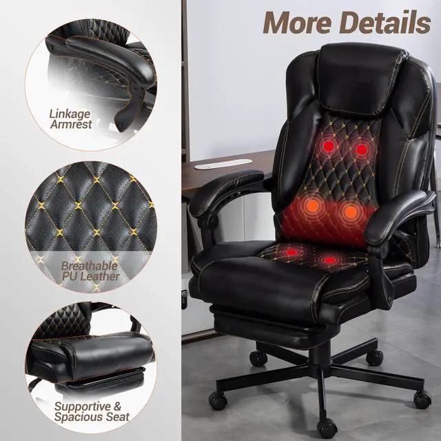 Alt view image 5 of 7 - VANBOW Massage Recliner with Ottoman Swivel Wood Base, Adjustable Recline, Faux Leather Lounge Chair with Footrest for Living Room and Bedroom, Beige