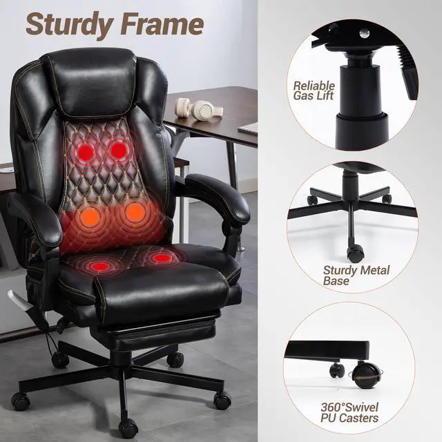 Alt view image 4 of 7 - VANBOW Massage Recliner with Ottoman Swivel Wood Base, Adjustable Recline, Faux Leather Lounge Chair with Footrest for Living Room and Bedroom, Beige