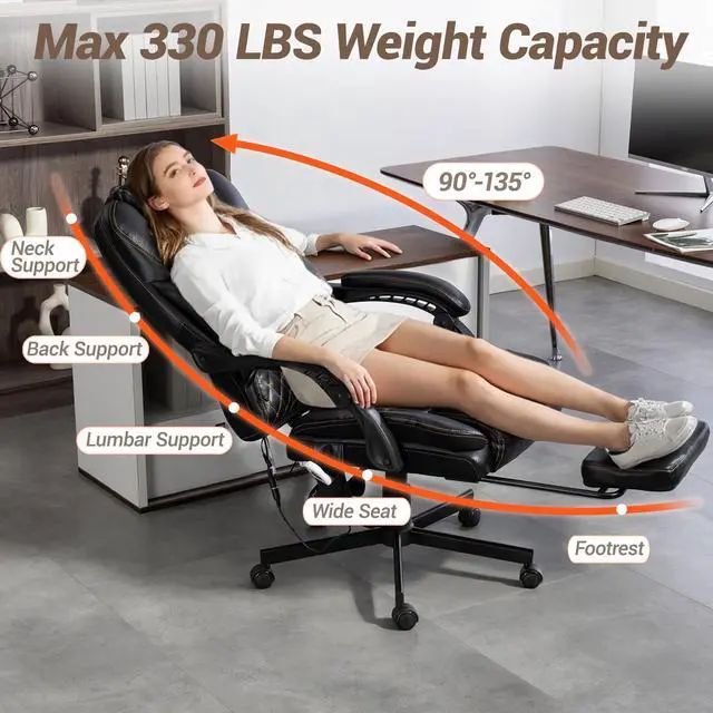 Alt view image 6 of 7 - VANBOW Massage Recliner with Ottoman Swivel Wood Base, Adjustable Recline, Faux Leather Lounge Chair with Footrest for Living Room and Bedroom, Beige