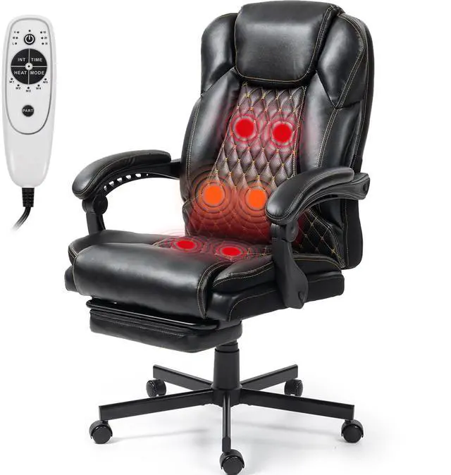 Main image of VANBOW Massage Recliner with Ottoman Swivel Wood Base, Adjustable Recline, Faux Leather Lounge Chair with Footrest for Living Room and Bedroom, Beige