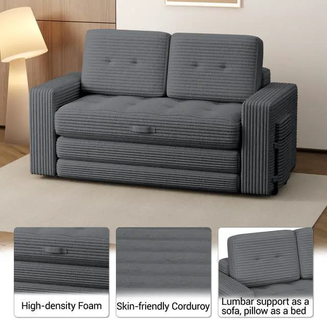 Alt view image 3 of 7 - VANBOW Pull Out Loveseat Boneless Couch,Sleeper Sofa, Folding Couch Bed with Pillow for Living Room Bedroom, Black Beige