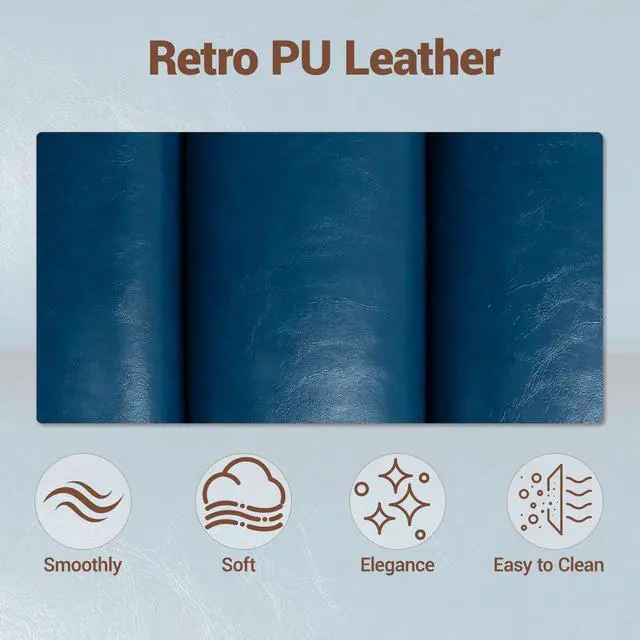 Alt view image 6 of 7 - VANBOW Faux Leather Home Office Desk Chair, Gold Base Vanity Chair with Wheels, Padded Seat and Armrests, Adjustable Height Swivel Executive Computer Chair, Blue