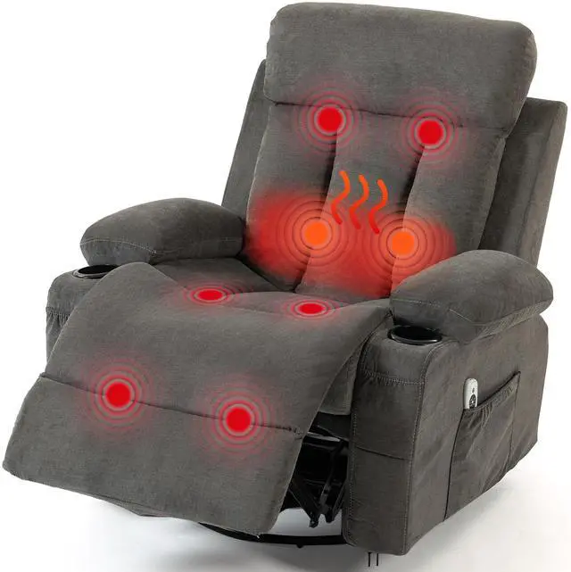 Main image of VANBOW Rocker Recliner Chair with Vibration Massage and Heat, 360° Swivel Rocking Chair for Adults, Ergonomic Lounge Chair with Rocking Function and Side Pocket, Cup Holders, Grey