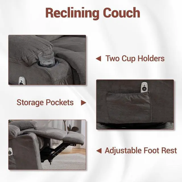 Alt view image 6 of 7 - VANBOW Manual Recliner Sofa Set, 3 Piece Reclining Living Room Furniture Sets with Cup Holders for Home Theater, Office (Grey, Sofa+Chair+Chair)