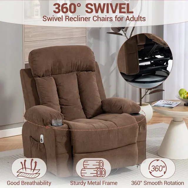 Alt view image 5 of 7 - VANBOW Manual Recliner Sofa Set, 3 Piece Reclining Living Room Furniture Sets with Cup Holders for Home Theater, Office (Brown, Sofa+Chair+Chair)