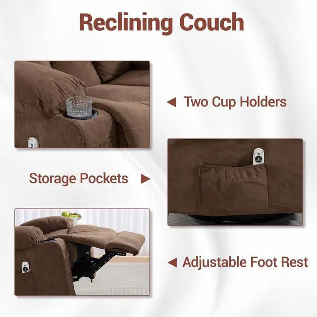 Alt view image 6 of 7 - VANBOW Manual Recliner Sofa Set, 2 Piece Reclining Living Room Furniture Sets with Cup Holders for Home Theater, Office (Brown, Loveseat+Chair)