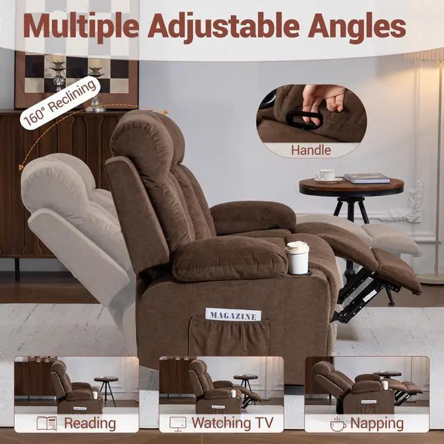 Alt view image 3 of 7 - VANBOW Manual Recliner Sofa Set, 2 Piece Reclining Living Room Furniture Sets with Cup Holders for Home Theater, Office (Brown, Loveseat+Chair)