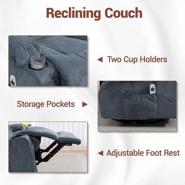 Alt view image 6 of 7 - VANBOW Manual Recliner Sofa Set, 2 Piece Reclining Living Room Furniture Sets with Cup Holders for Home Theater, Office (Blue, Sofa+Chair)