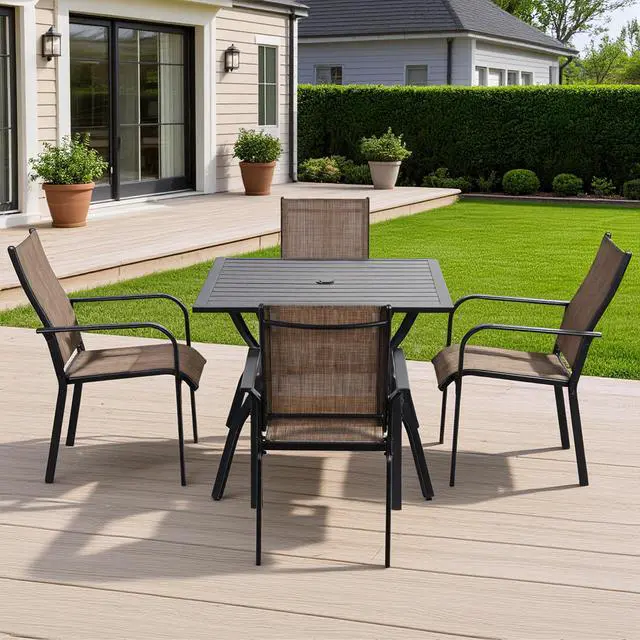 Alt view image 2 of 7 - VANBOW Patio Chairs Set of 4, Outdoor Dining Chairs High Back, All-Weather Padded Textilene Rocker Chair for Lawn Porch Garden, Brown