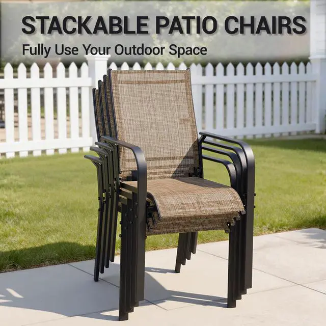 Alt view image 4 of 7 - VANBOW Patio Chairs Set of 4, Outdoor Dining Chairs High Back, All-Weather Padded Textilene Rocker Chair for Lawn Porch Garden, Brown