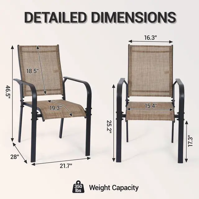 Alt view image 3 of 7 - VANBOW Patio Chairs Set of 4, Outdoor Dining Chairs High Back, All-Weather Padded Textilene Rocker Chair for Lawn Porch Garden, Brown