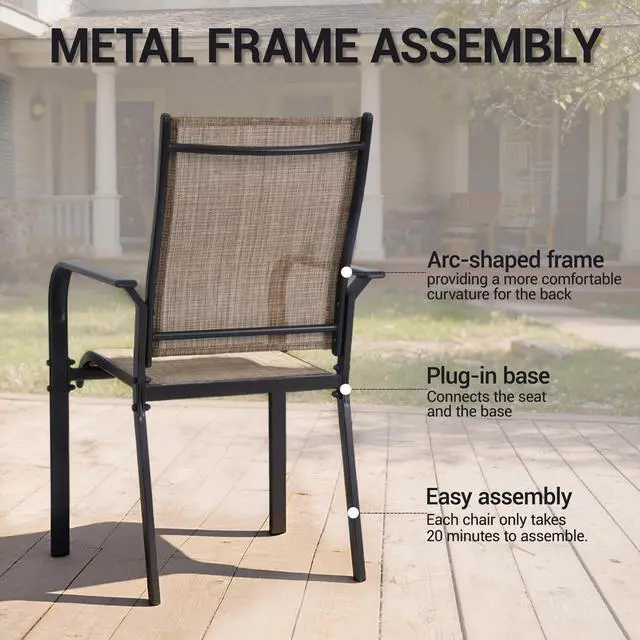 Alt view image 6 of 7 - VANBOW Patio Chairs Set of 4, Outdoor Dining Chairs High Back, All-Weather Padded Textilene Rocker Chair for Lawn Porch Garden, Brown