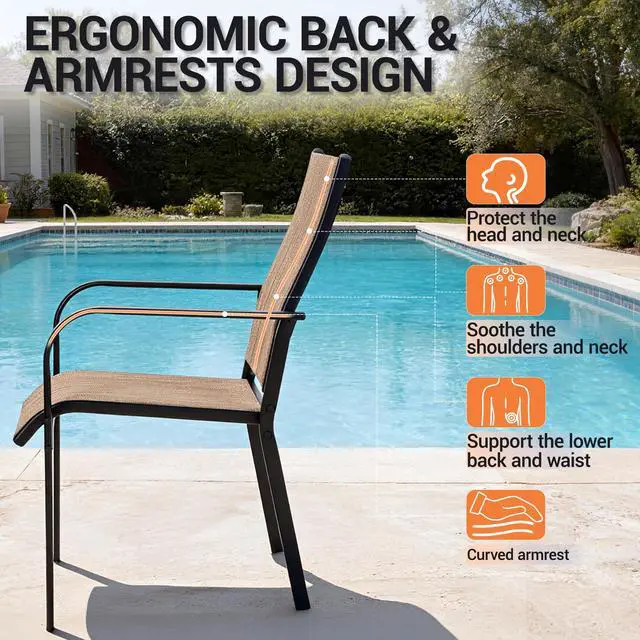 Alt view image 7 of 7 - VANBOW Patio Chairs Set of 4, Outdoor Dining Chairs High Back, All-Weather Padded Textilene Rocker Chair for Lawn Porch Garden, Brown