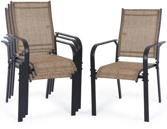 Main image of VANBOW Patio Chairs Set of 4, Outdoor Dining Chairs High Back, All-Weather Padded Textilene Rocker Chair for Lawn Porch Garden, Brown