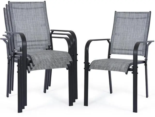 Main image of VANBOW Patio Chairs Set of 4, Outdoor Dining Chairs High Back, All-Weather Padded Textilene Rocker Chair for Lawn Porch Garden, Grey Set of 4