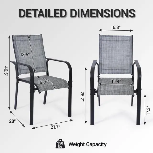 Alt view image 3 of 5 - VANBOW Patio Chairs Set of 4, Outdoor Dining Chairs High Back, All-Weather Padded Textilene Rocker Chair for Lawn Porch Garden, Grey Set of 4