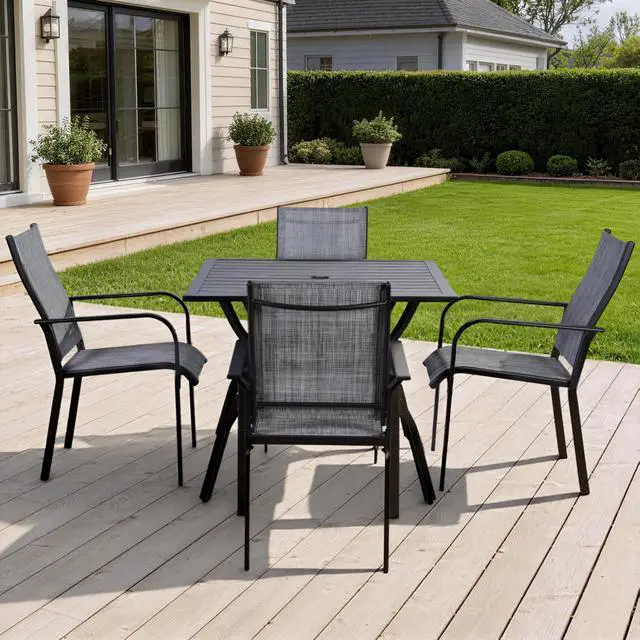 Alt view image 2 of 5 - VANBOW Patio Chairs Set of 4, Outdoor Dining Chairs High Back, All-Weather Padded Textilene Rocker Chair for Lawn Porch Garden, Grey Set of 4