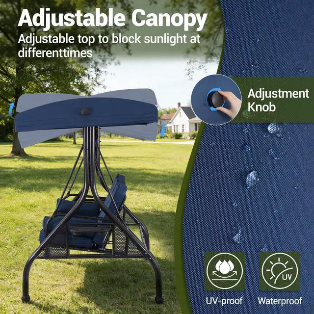 Alt view image 4 of 7 - VANBOW 3-Seat Outdoor Porch Swing with Adjustable Canopy, 2 in 1 Convertible Patio Swing Bed, Patio Glider Swing for Backyard