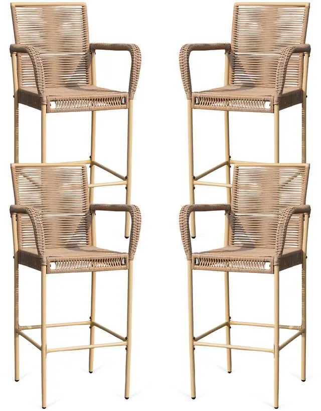 Main image of VANBOW Counter Height Bar Stool Set of 4, 30" Patio Rattan Bar Stool Chairs with Armrests, Outdoor Barstools for Porch Garden Indoor Kitchen, Yellow