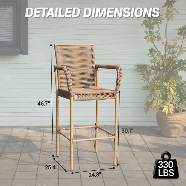 Alt view image 2 of 7 - VANBOW Counter Height Bar Stool Set of 4, 30" Patio Rattan Bar Stool Chairs with Armrests, Outdoor Barstools for Porch Garden Indoor Kitchen, Yellow