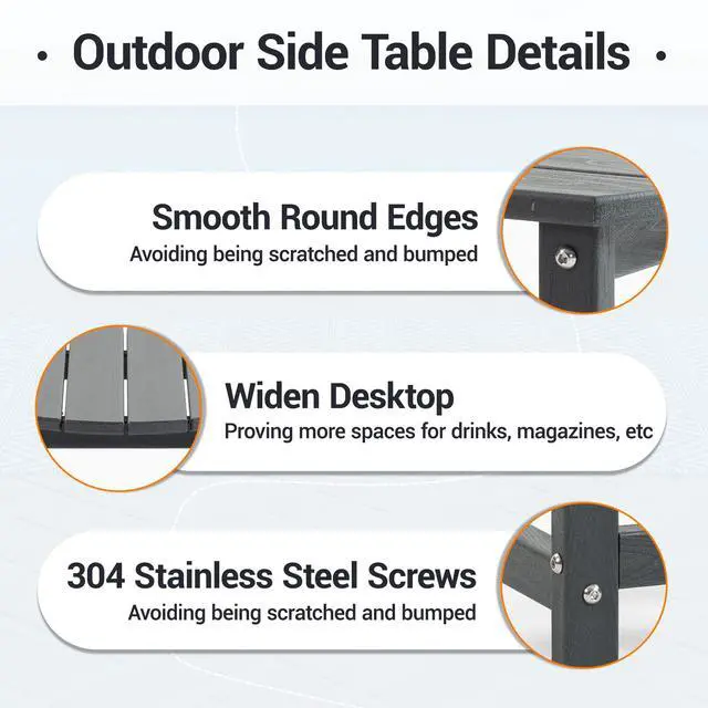 Alt view image 4 of 6 - VANBOW HDPE Outdoor Side Table - All Weather Performance Patio Side Table, Waterproof Small Outdoor End Table for Patio, Garden, Lawn, Pool, Balcony, Living Room Grey