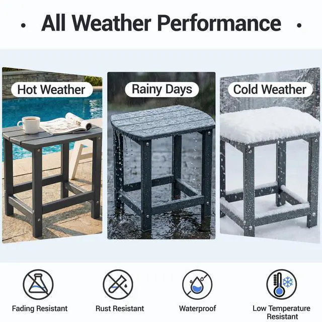 Alt view image 3 of 6 - VANBOW HDPE Outdoor Side Table - All Weather Performance Patio Side Table, Waterproof Small Outdoor End Table for Patio, Garden, Lawn, Pool, Balcony, Living Room Grey
