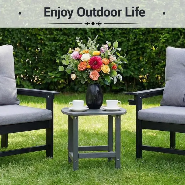 Alt view image 6 of 6 - VANBOW HDPE Outdoor Side Table - All Weather Performance Patio Side Table, Waterproof Small Outdoor End Table for Patio, Garden, Lawn, Pool, Balcony, Living Room Grey