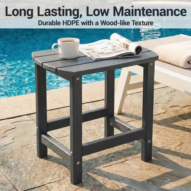 Alt view image 5 of 6 - VANBOW HDPE Outdoor Side Table - All Weather Performance Patio Side Table, Waterproof Small Outdoor End Table for Patio, Garden, Lawn, Pool, Balcony, Living Room Grey