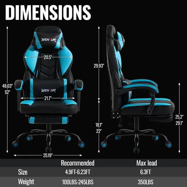 Alt view image 2 of 6 - VANBOW Big and Tall Gaming Chair 350lb Weight Capacity with Footrest, Ergonomic Video Game Chair for Adults with Oversized Headrest and Lumbar Pillow, Computer Chair Gaming for Office(Red) Blue