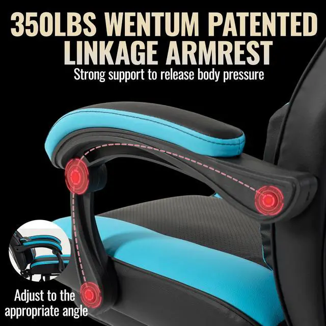 Alt view image 4 of 6 - VANBOW Big and Tall Gaming Chair 350lb Weight Capacity with Footrest, Ergonomic Video Game Chair for Adults with Oversized Headrest and Lumbar Pillow, Computer Chair Gaming for Office(Red) Blue