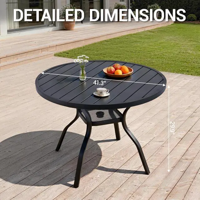Alt view image 2 of 7 - VANBOW 41.3" Outdoor Dining Table for 4, Metal Round Patio Dining Table with Adjustable Umbrella Hole for Garden, Backyard and Porch, Black