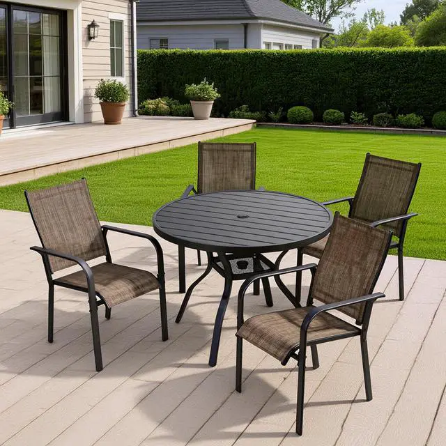 Alt view image 7 of 7 - VANBOW 41.3" Outdoor Dining Table for 4, Metal Round Patio Dining Table with Adjustable Umbrella Hole for Garden, Backyard and Porch, Black