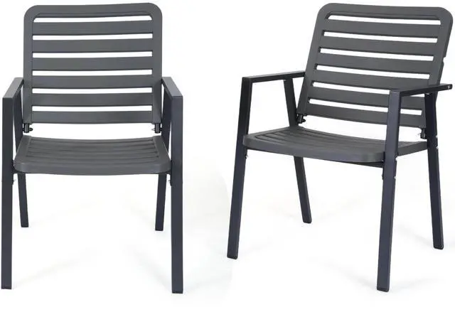 Alt view image 2 of 7 - VANBOW Outdoor Dining Chairs Set of 2, All-Weather PP-Patio Chairs, Metal Frame Outdoor Chairs, Waterproof Restaurant Chairs for Front Porch, Balcony Chairs for Backyard Garden, Grey