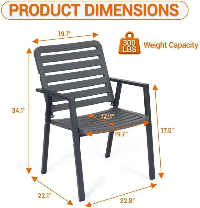 Alt view image 3 of 7 - VANBOW Outdoor Dining Chairs Set of 2, All-Weather PP-Patio Chairs, Metal Frame Outdoor Chairs, Waterproof Restaurant Chairs for Front Porch, Balcony Chairs for Backyard Garden, Grey