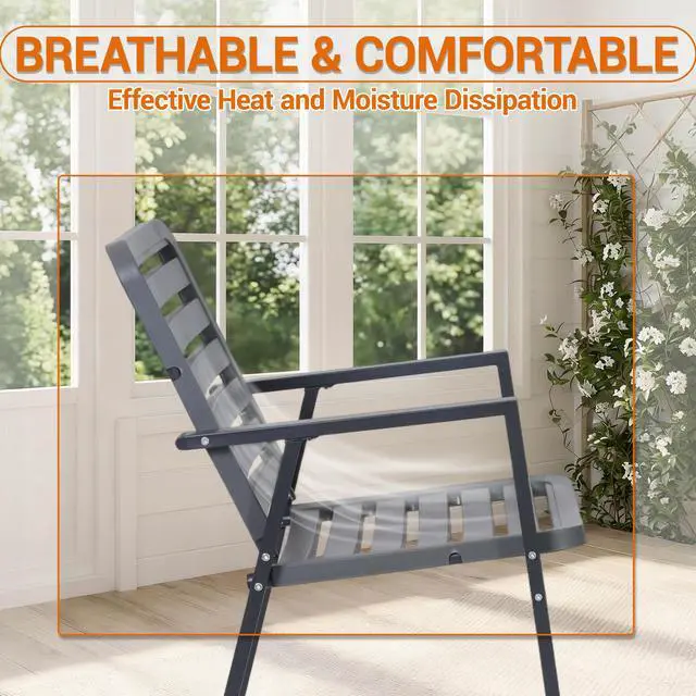 Alt view image 6 of 7 - VANBOW Outdoor Dining Chairs Set of 2, All-Weather PP-Patio Chairs, Metal Frame Outdoor Chairs, Waterproof Restaurant Chairs for Front Porch, Balcony Chairs for Backyard Garden, Grey