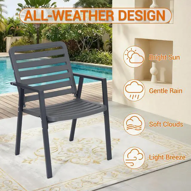 Alt view image 5 of 7 - VANBOW Outdoor Dining Chairs Set of 2, All-Weather PP-Patio Chairs, Metal Frame Outdoor Chairs, Waterproof Restaurant Chairs for Front Porch, Balcony Chairs for Backyard Garden, Grey