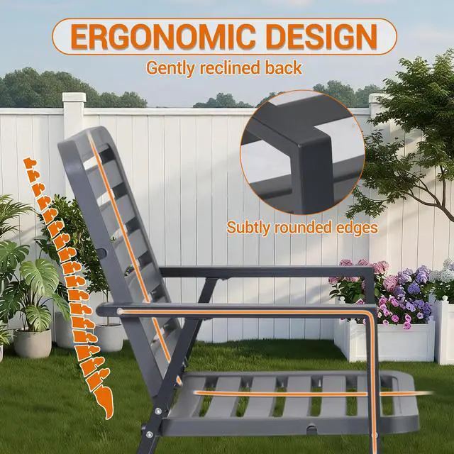 Alt view image 7 of 7 - VANBOW Outdoor Dining Chairs Set of 2, All-Weather PP-Patio Chairs, Metal Frame Outdoor Chairs, Waterproof Restaurant Chairs for Front Porch, Balcony Chairs for Backyard Garden, Grey