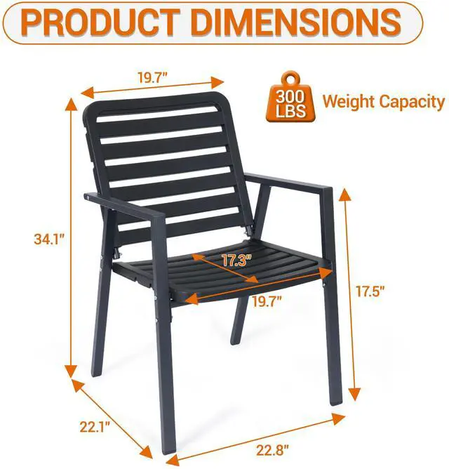 Alt view image 3 of 7 - VANBOW Outdoor Dining Chairs Set of 2, All-Weather PP-Patio Chairs, Metal Frame Outdoor Chairs, Waterproof Restaurant Chairs for Front Porch, Balcony Chairs for Backyard Garden, Black