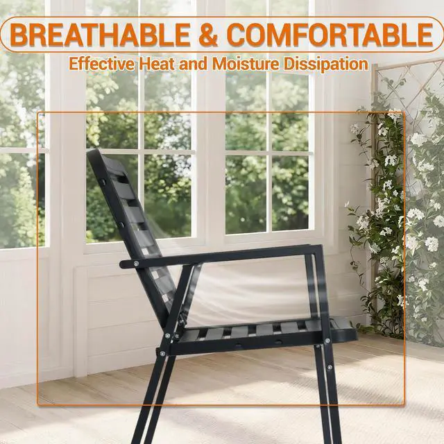 Alt view image 6 of 7 - VANBOW Outdoor Dining Chairs Set of 2, All-Weather PP-Patio Chairs, Metal Frame Outdoor Chairs, Waterproof Restaurant Chairs for Front Porch, Balcony Chairs for Backyard Garden, Black