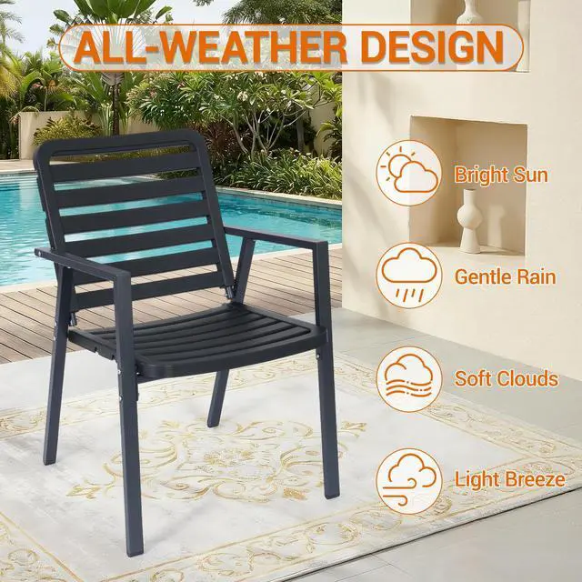 Alt view image 5 of 7 - VANBOW Outdoor Dining Chairs Set of 2, All-Weather PP-Patio Chairs, Metal Frame Outdoor Chairs, Waterproof Restaurant Chairs for Front Porch, Balcony Chairs for Backyard Garden, Black