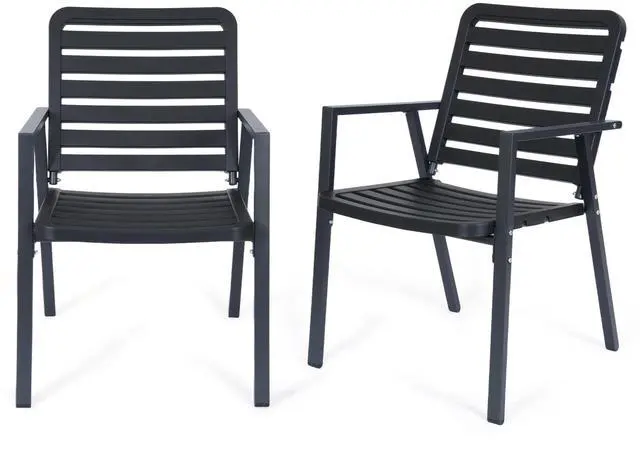 Alt view image 2 of 7 - VANBOW Outdoor Dining Chairs Set of 2, All-Weather PP-Patio Chairs, Metal Frame Outdoor Chairs, Waterproof Restaurant Chairs for Front Porch, Balcony Chairs for Backyard Garden, Black