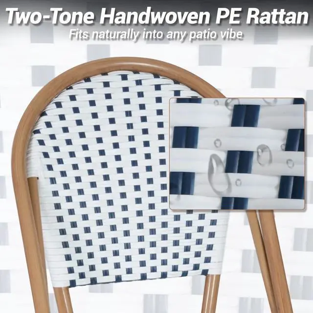 Alt view image 6 of 7 - VANBOW French Counter Height Bar Stool Set of 2, 30" Patio Rattan Bar Stool Chairs, Outdoor Armless Barstools for Porch Garden Indoor, White/Blue