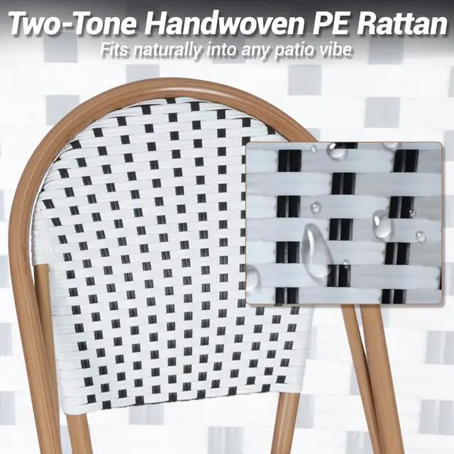 Alt view image 6 of 7 - VANBOW French Counter Height Bar Stool Set of 4, 30" Patio Rattan Bar Stool Chairs, Outdoor Armless Barstools for Porch Garden Indoor, White/Black